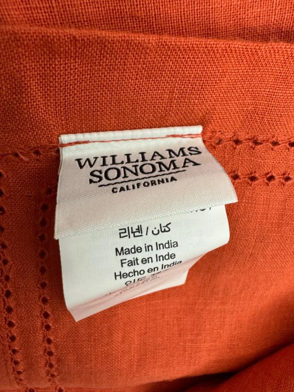 Williams Sonoma Linen Double Hemstitch Napkins Set of 4 Orange 20x20 100% Linen